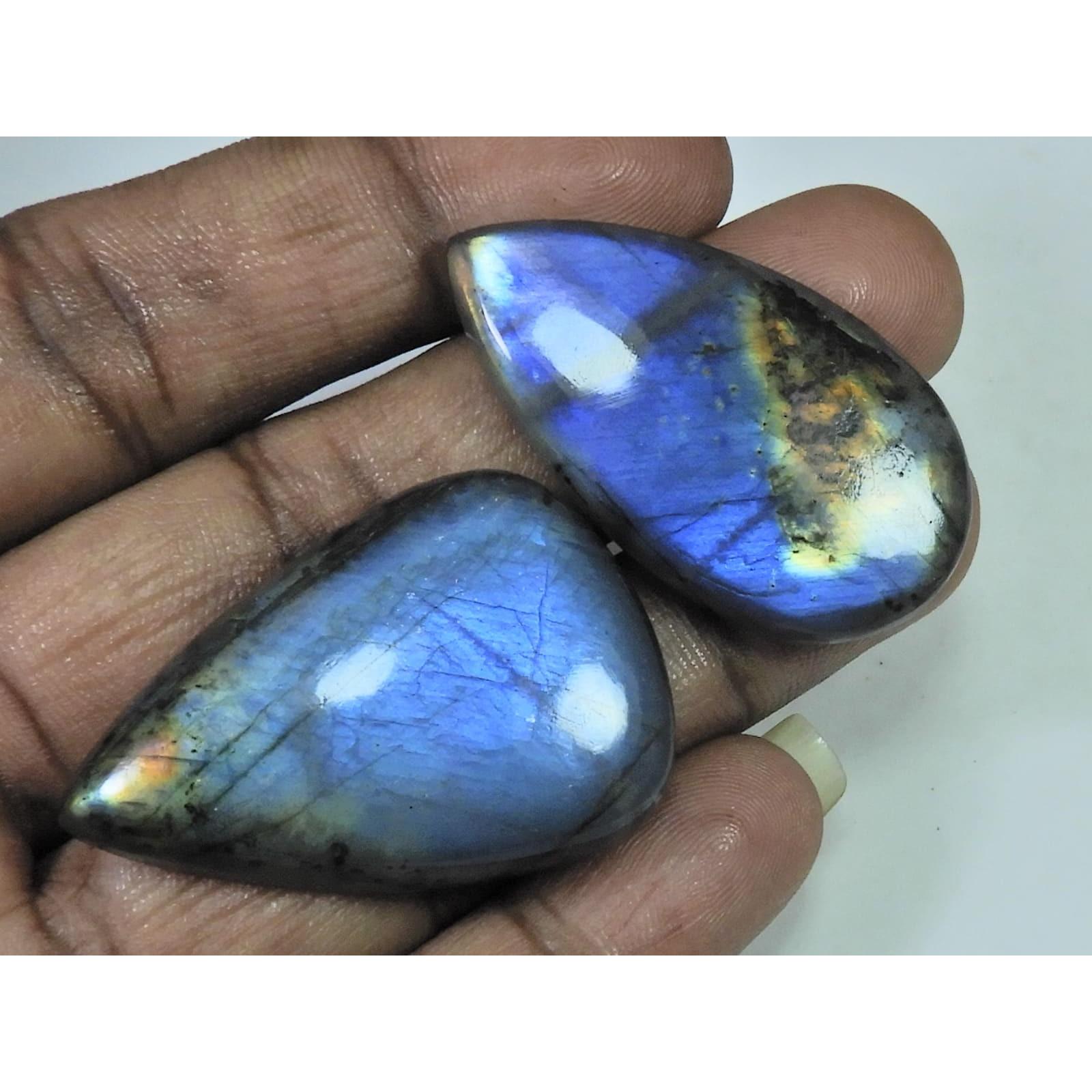 40-42 MM Natural Labradorite Multi Pear Cabochon Loose Gemstone 2 Pcs Lot D-265