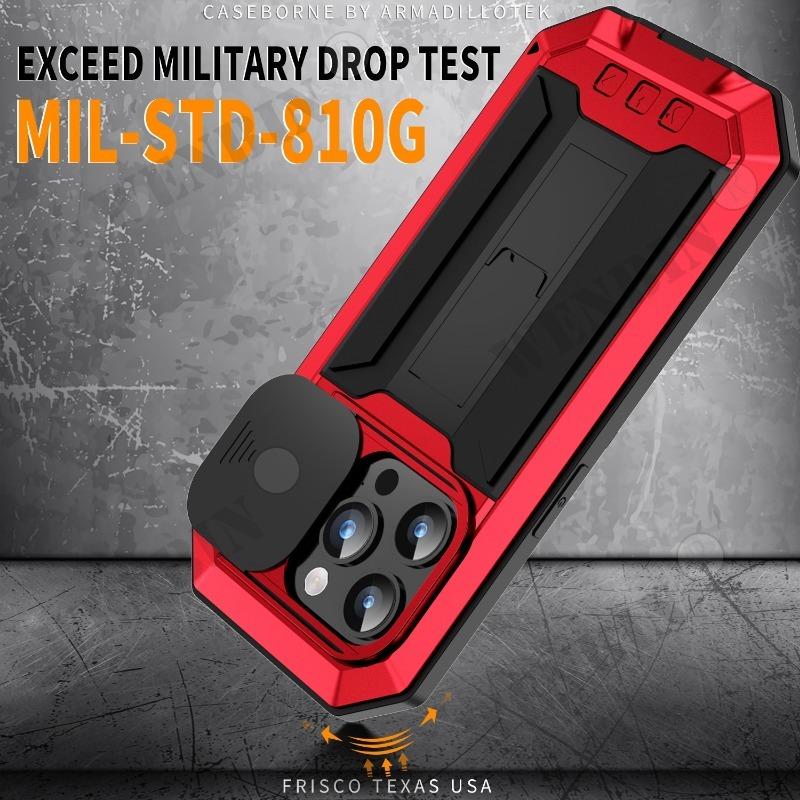 Militärische Hülle für IPhone 15 14 13 Pro Max Mini Grade Ganzkörper Robuste Luxus Eingebauter Ständer Schiebe Kamera Schutzhülle