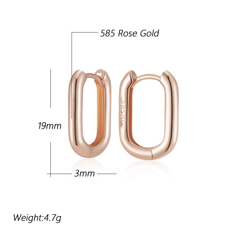 Fashion  Rose Gold Color Simple Glossy Rectangular Hoop Earrings For Women Party High Quality Daily Fine Jewelry