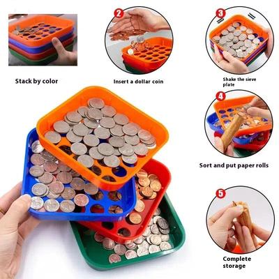 1Set 4 Color-Coded Coin Sorting Trays, Colored Coin Sorter Trays And Coin Counter For Sorting Coins