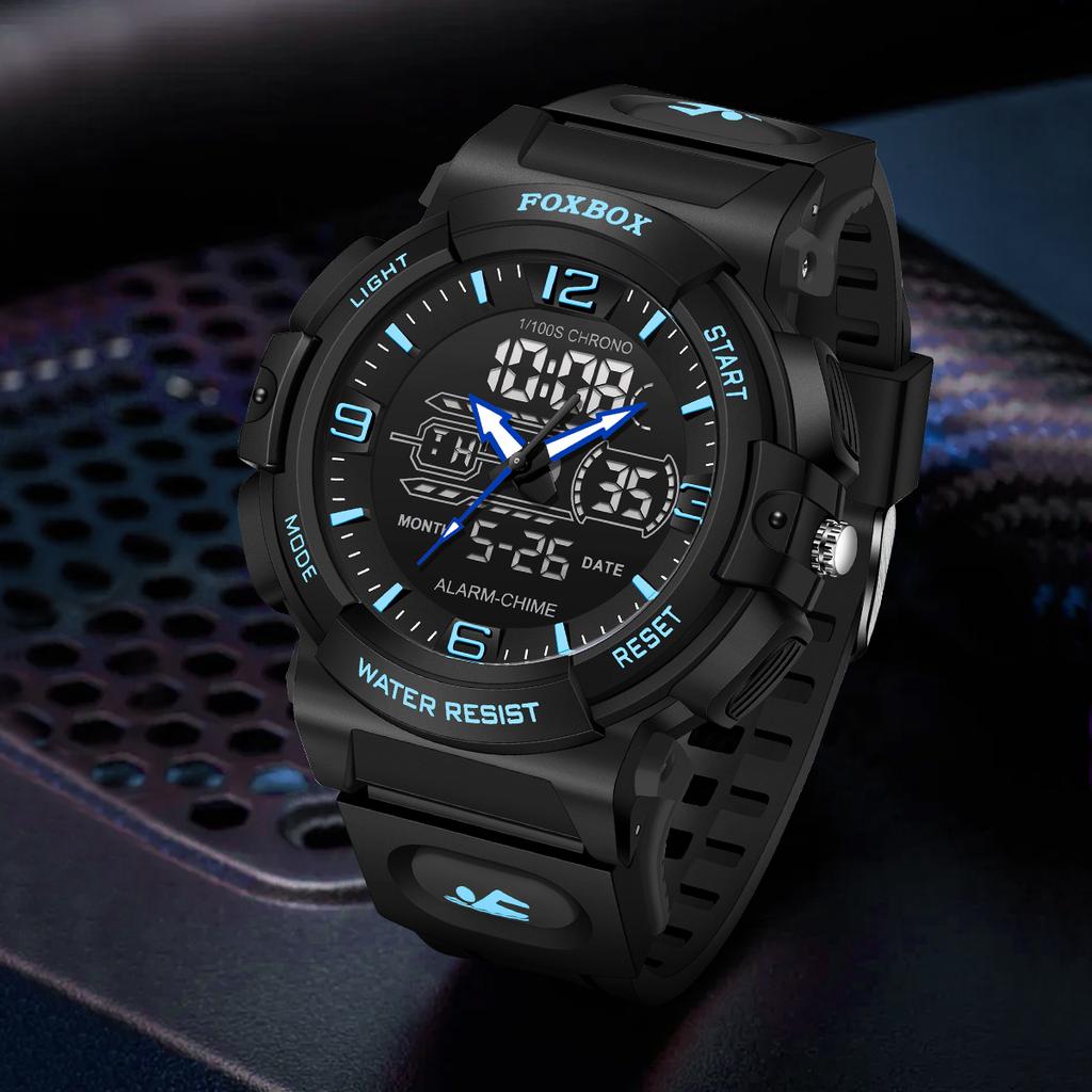 Man Dual Display Quartz Watch for Kids Waterproof Sport Children Anti-Shock Boy Digital Wristwatches+Gift Box
