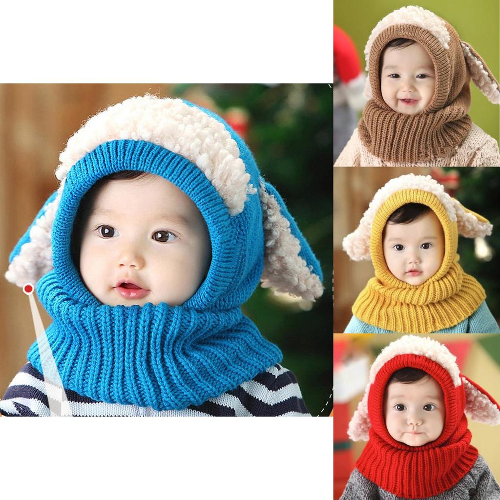 Kinder Herbst Strickmütze mit flauschiger Hunde-Stickerei zum Schutz vor kaltem Wetter