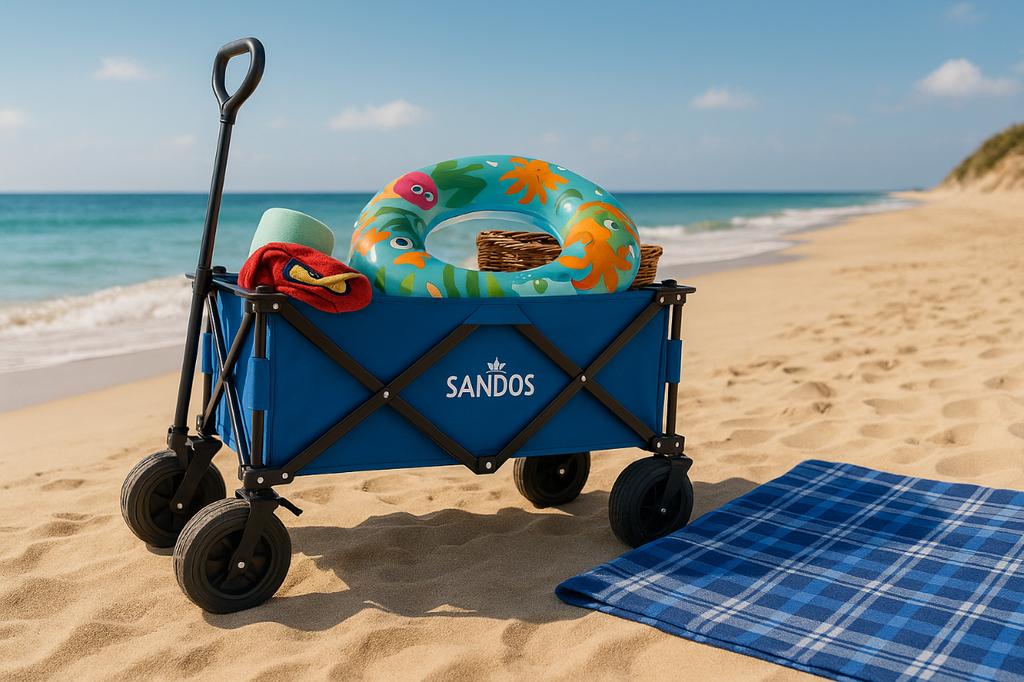 Beach trolley, tourist, camping, transport, foldable, thick wheels, blue