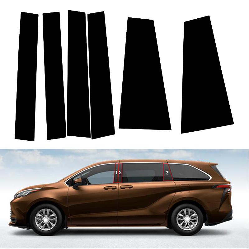 6Pcs Car Door Window Column BC Pillar Post Cover Trim PC Material Sticker For Toyota Sienna 2021-2025 Auto Stickers Parts
