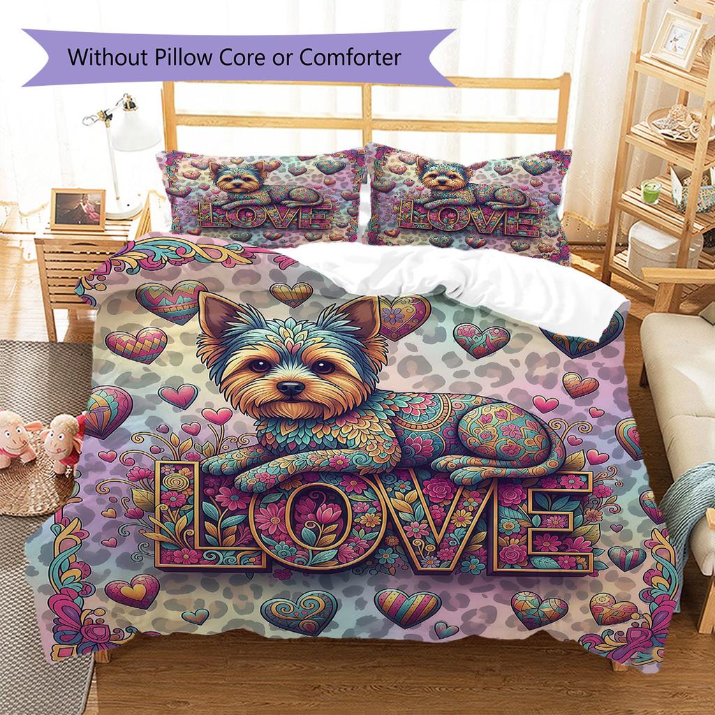 Romanticpets Pattern Bedding Quilt Set Quilt Cover Pillowcase Home Decoration Birthday Gift (1 * duvet cover + 2 * pillowcase, without core)