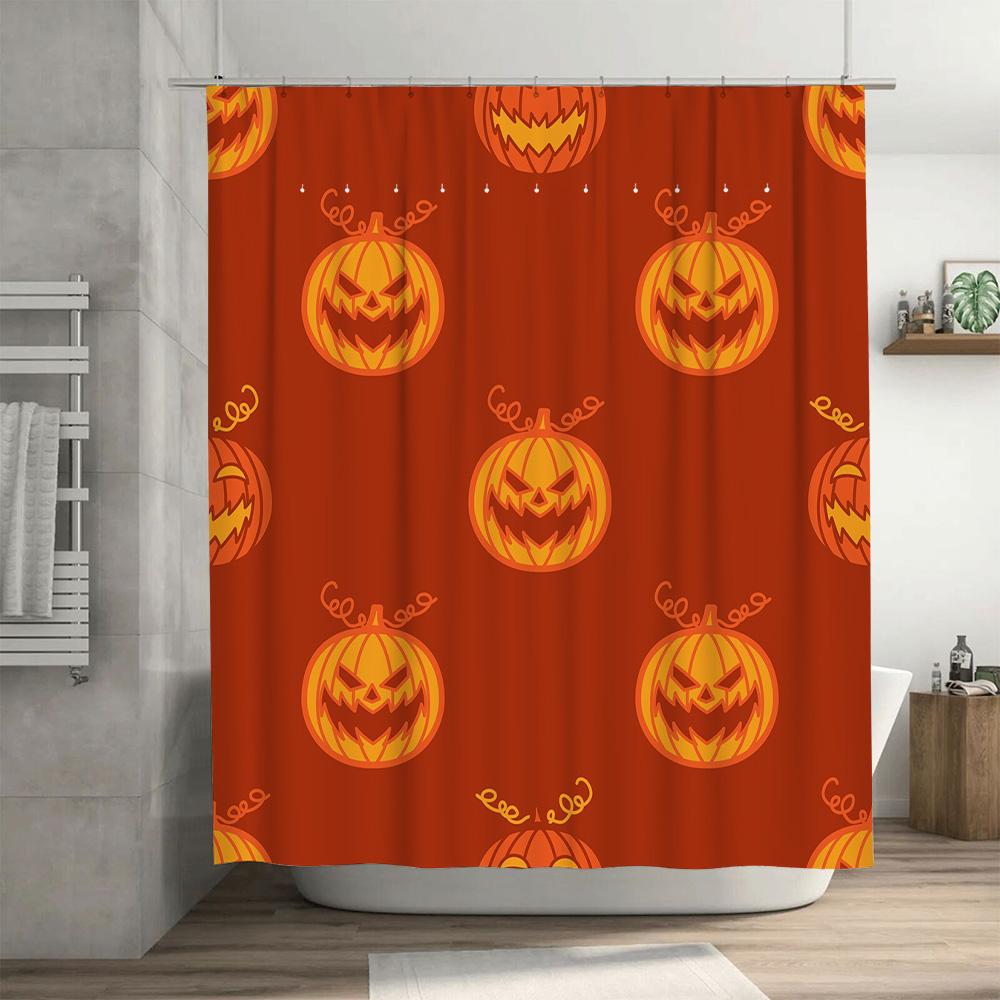 Spooky Halloween Pumpkin Printed Shower Curtain Home Decor Waterproof Fabric Bathroom Liner for Kids' Rooms Orange / Yellow Flor