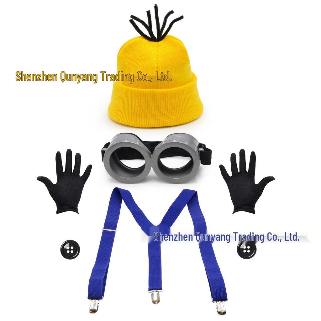 Minion-inspiriertes Strickmützen- und Handschuh-Set mit Brille und Netzrock Kostümzubehör