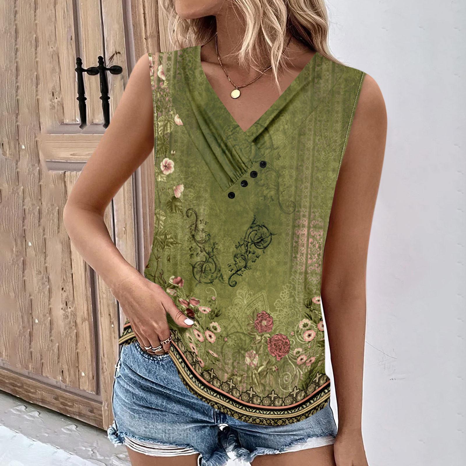 

Летние женские топы на бретелях с v-образным вырезом, повседневные рубашки без рукавов с принтом, повседневные свободные плиссированные футболки, футболки, женская блузка XXL