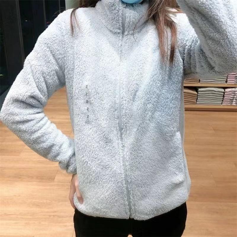 Long Pile Fleece Jacket Stand Collar Fuzzy Warm Jacket Zipper Cardigan