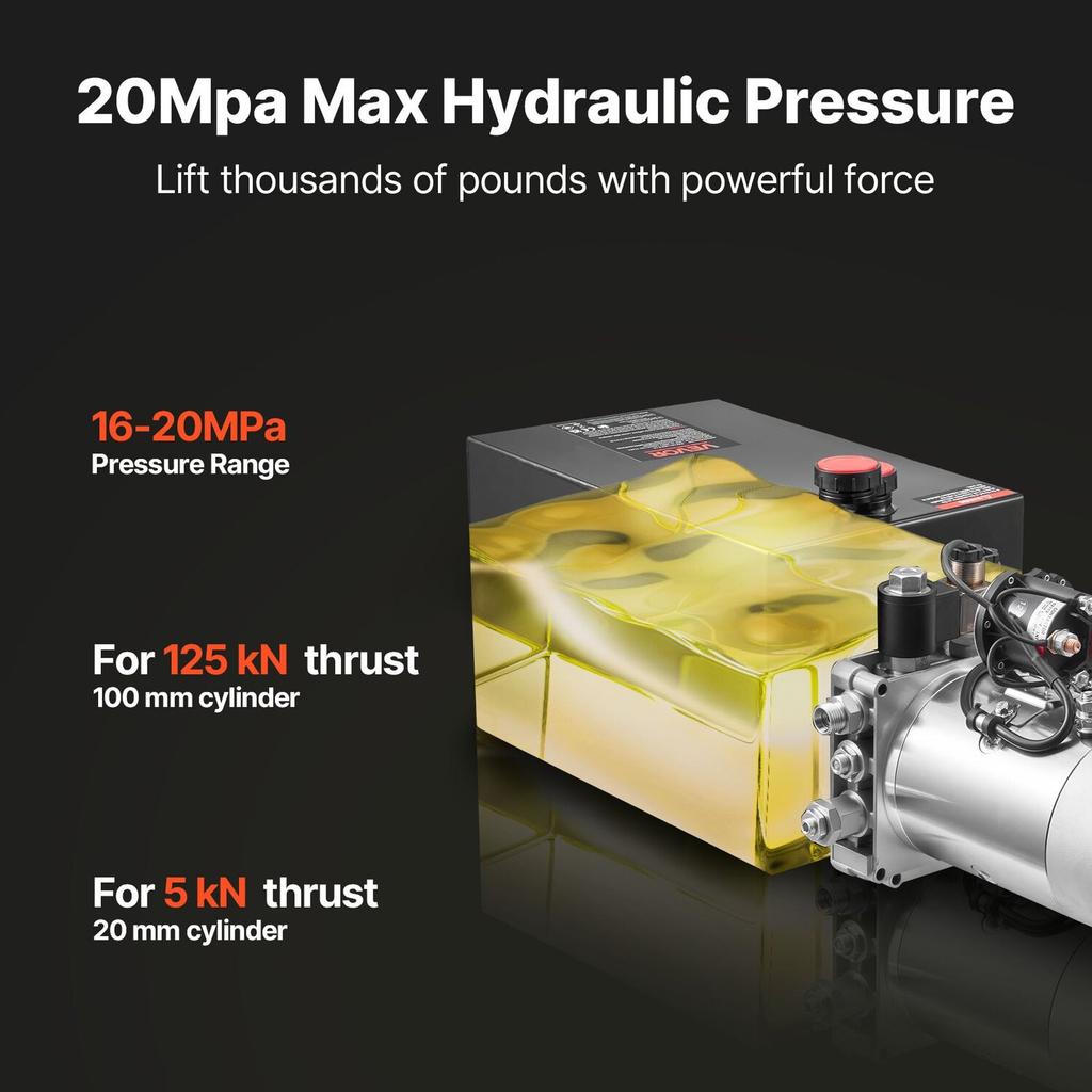 15 L Hydraulic Power Unit, Single Acting Dump Trailer Pump, 22 MPa Max Relief Pressure & 3.4 L/min Flow Rate, DC 12V Hydraulic Pump with Metal