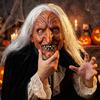 Straszna Brązowa Skóra Wiedźma Lateksowa Maska z Białymi Włosami na Imprezę Halloweenową i Występy Teatralne