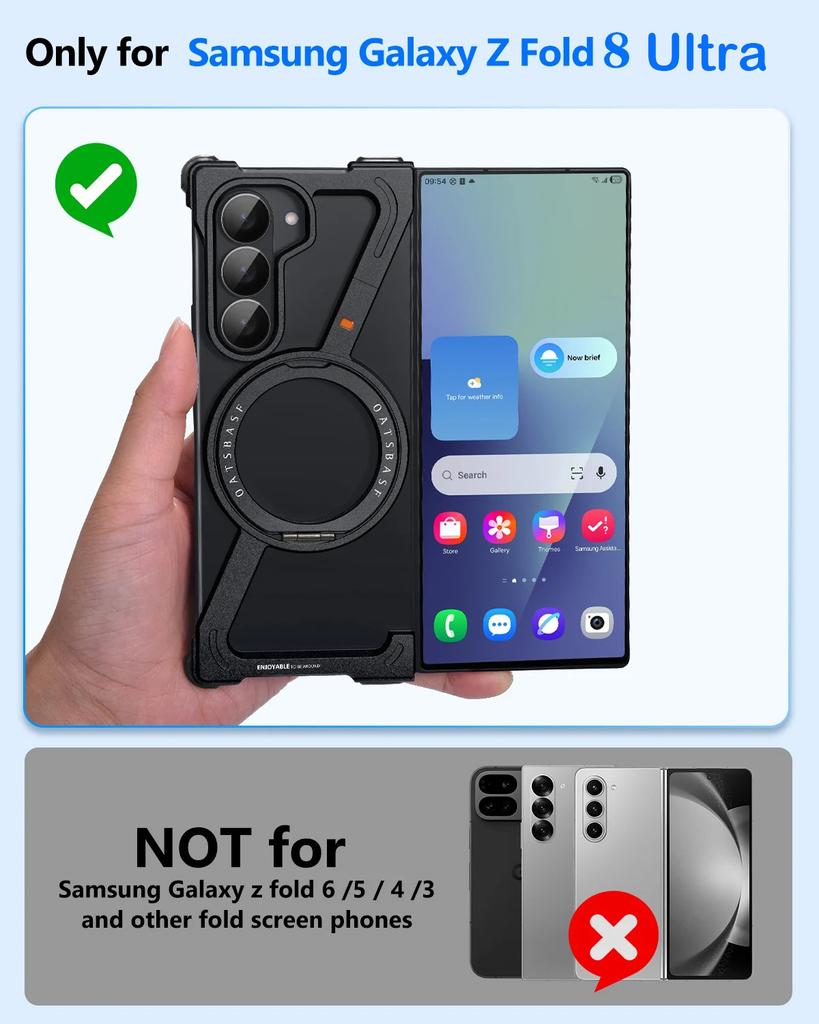 Frameless Metal Case for Samsung Galaxy Z Fold 8 Ultra Bumper 360°Rotating Magnetic Stand Shockproof Protection Phone Cover