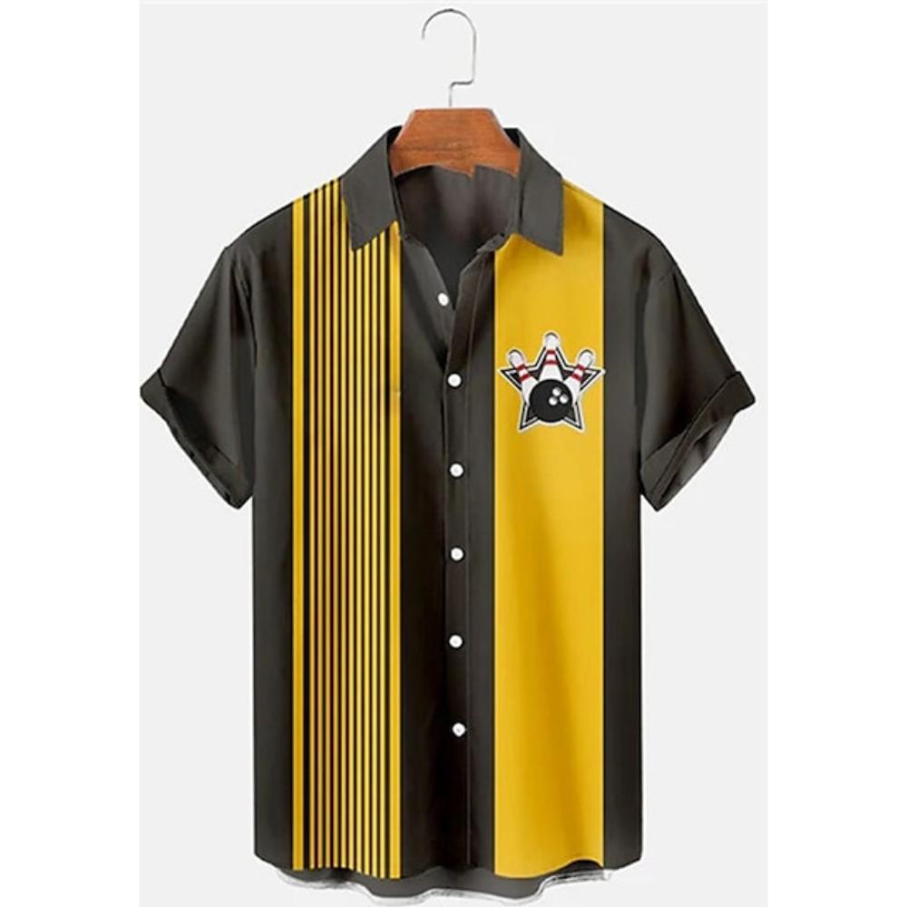 Plus-size 3D Bowling Printed Hawaii Shirt Men's Summer Casual  Button Lapel Short-sleeved Shirt