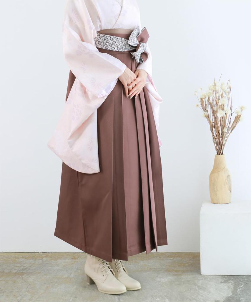 [KYOETSU] Graduation Ceremony Hakama with Lace Tie, Plain, Single Item, Women's (18. Chestnut Brown, L)