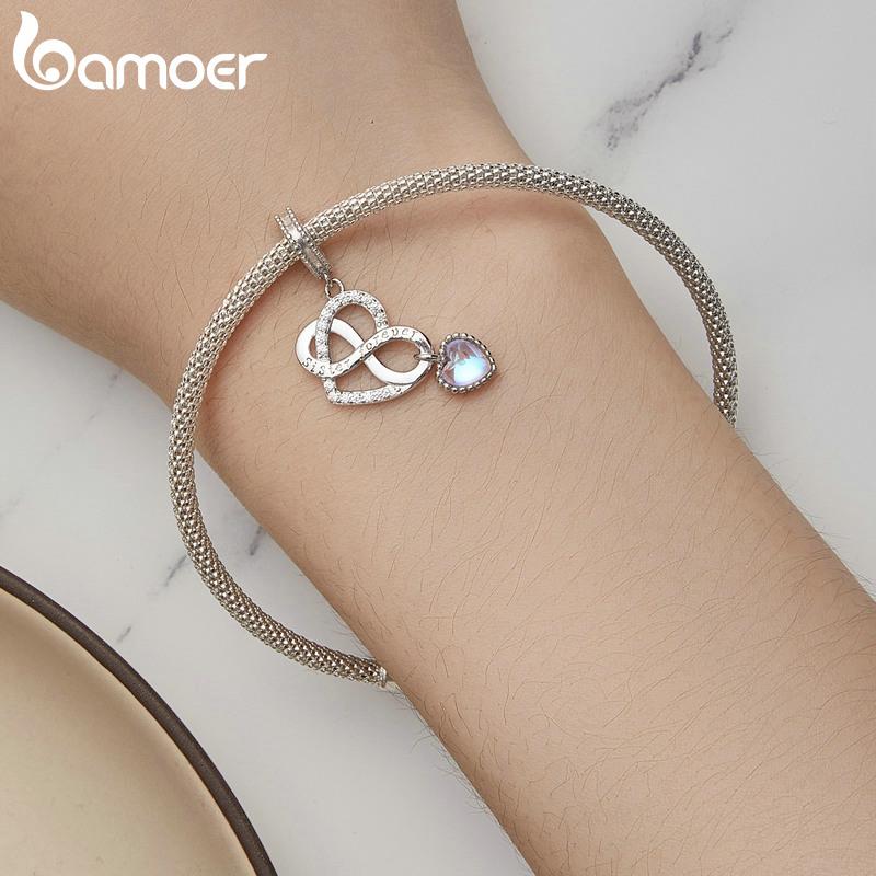 Nenalina Ciondolo a forma di cuore e simbolo dell'infinito, in argento Sterling 925 placcato oro, per donne e ragazze, adatto a tutti i braccialetti