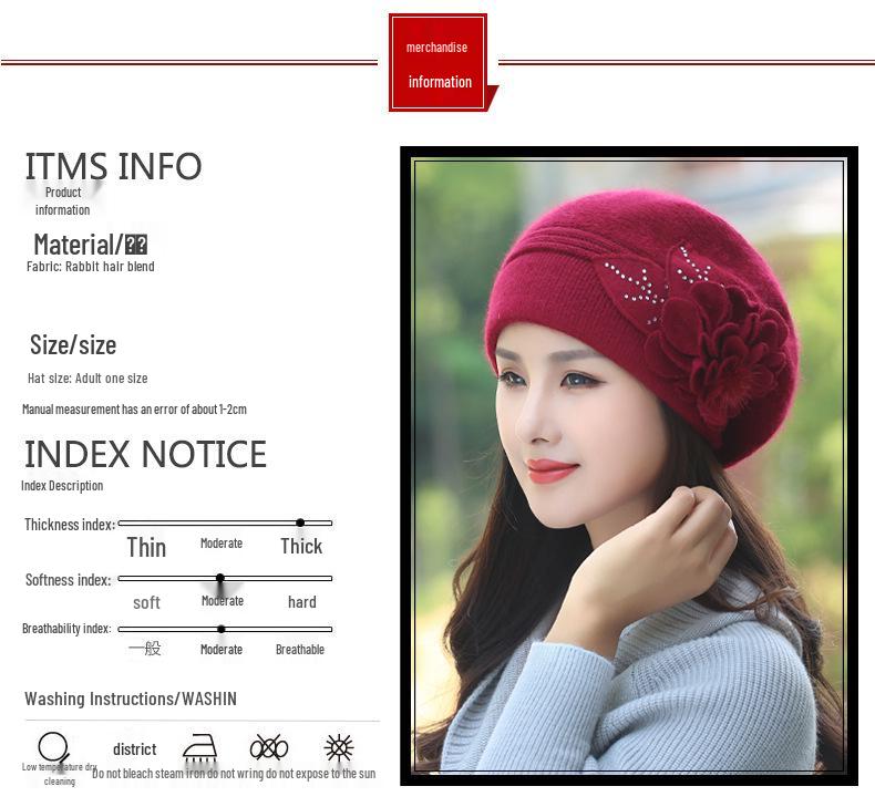 Women's Thick Velvet-Lined Rabbit Fur Knit Beret for Autumn/Winter: Korean Style with Ear Protection