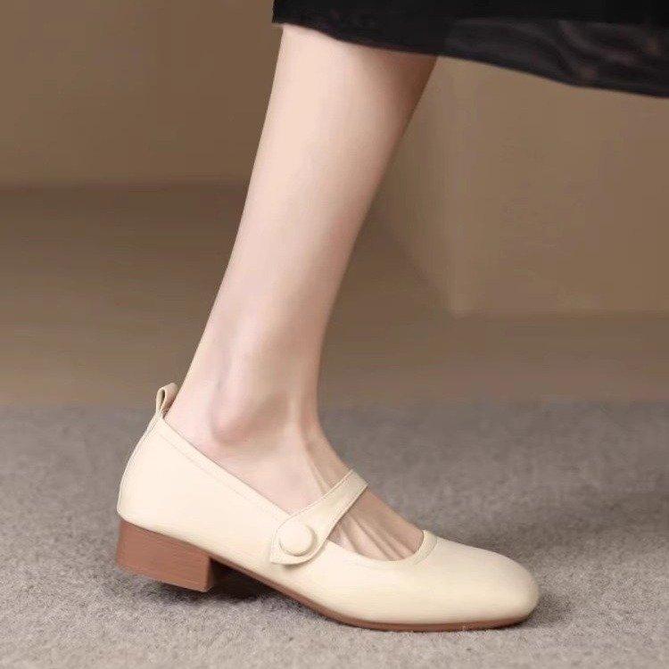 Natural Roll Mary Jane Shoes Soft Commuter Single Shoes Women Chunky Heel Soft Bottom Gentle Shoes Grandma Shoes