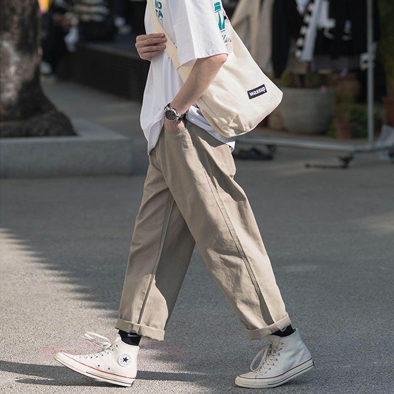 Casual Solid Color Loose Straight Fashion Comfortable Pants Capable Simplicity Handsome Elastic Waist Lacing Men's Clothing 2023