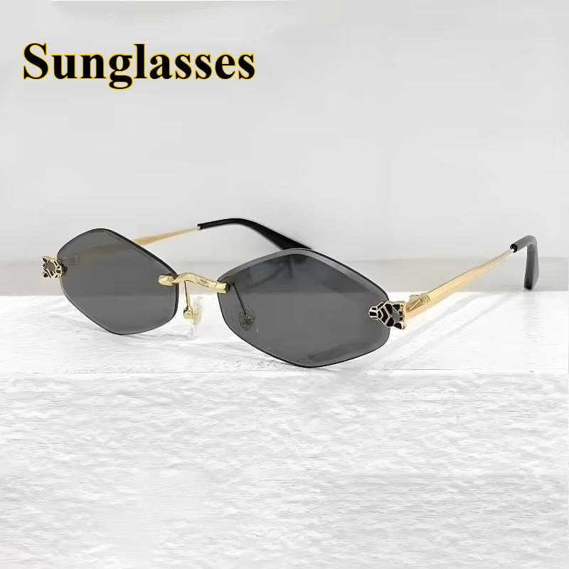 Diamond Shape Personalized Leopard Sunglasses  Rimless Cut Edge Sunglasses Uv Resistant Small Frame Uv400 Sunglasses