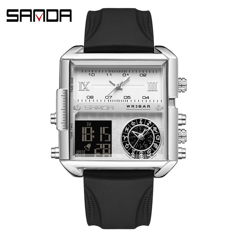 Sanda Fashionable Men s Square Multifunctional Waterproof Sports Quartz Watch