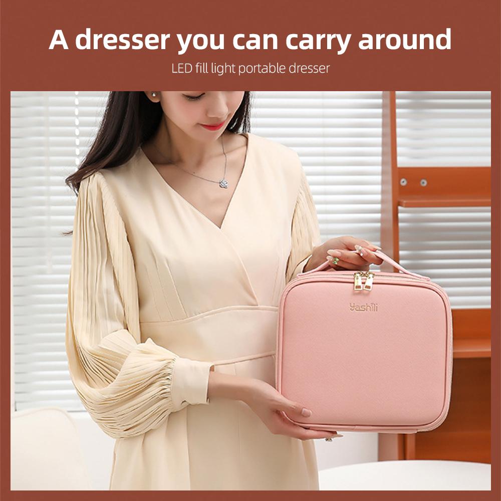 Travel Makeup Train Case with Mirror LED Light Adjustable Brightness Large Capacity Cosmetic Bag