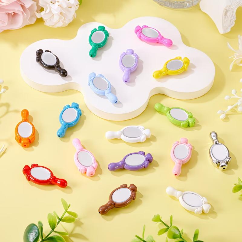 5/10/20Pcs Mini Cartoon Handheld Mirrors Straight Hole Beads Diy Jewelry Garment Pendant Accessory Dollhouse Decor