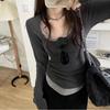 Women's Ribbed Cotton Slim Fit Two-Piece Look Long Sleeve Base Layer Top