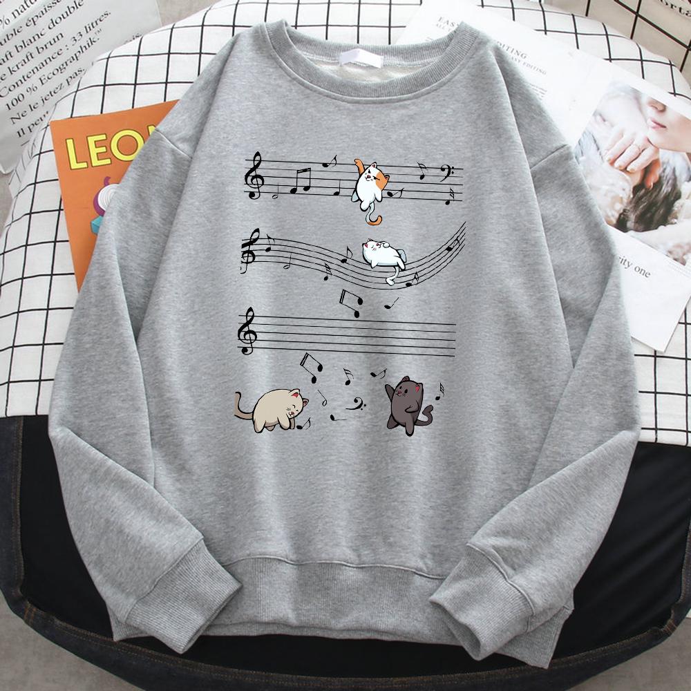 Women's Winter Sweatshirts For Women Kopie Von Musical Cats Musical Notes Print Hoodies Soft Fleece Pullovers Loose Clothes