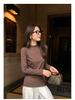 Women’s Slim Fit Brushed Fleece Lined Stand Collar T-Shirt with Long Sleeves for Spring, Autumn, and Winter.