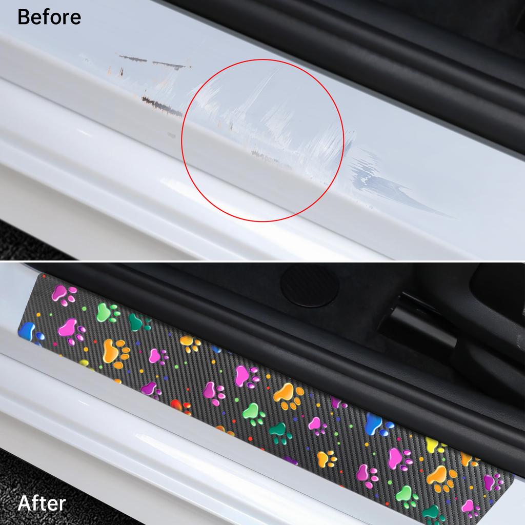 4Pcs Carbon Fiber Door Sill Protection Sticker Threshold Anti-abrasion and Waterproof Protective Film Car Exterior Accessories