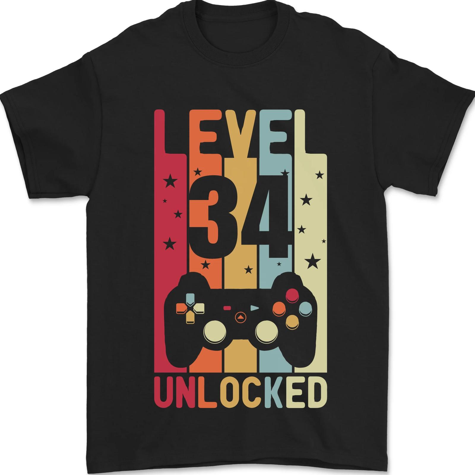 34th Birthday 34 Years Level Give Rope Gamming Men s T-Shirt 100% Cotton- XXXL