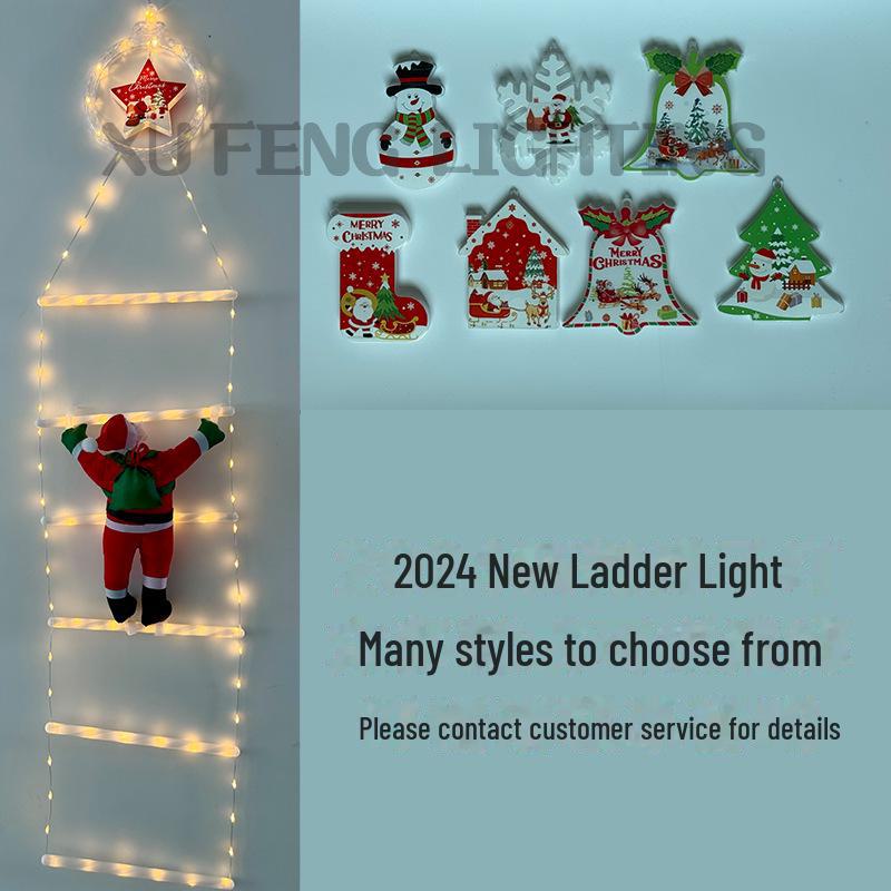 Lumini LED de Crăciun Moș Crăciun Urcând pe Scară cu Decor de Perete