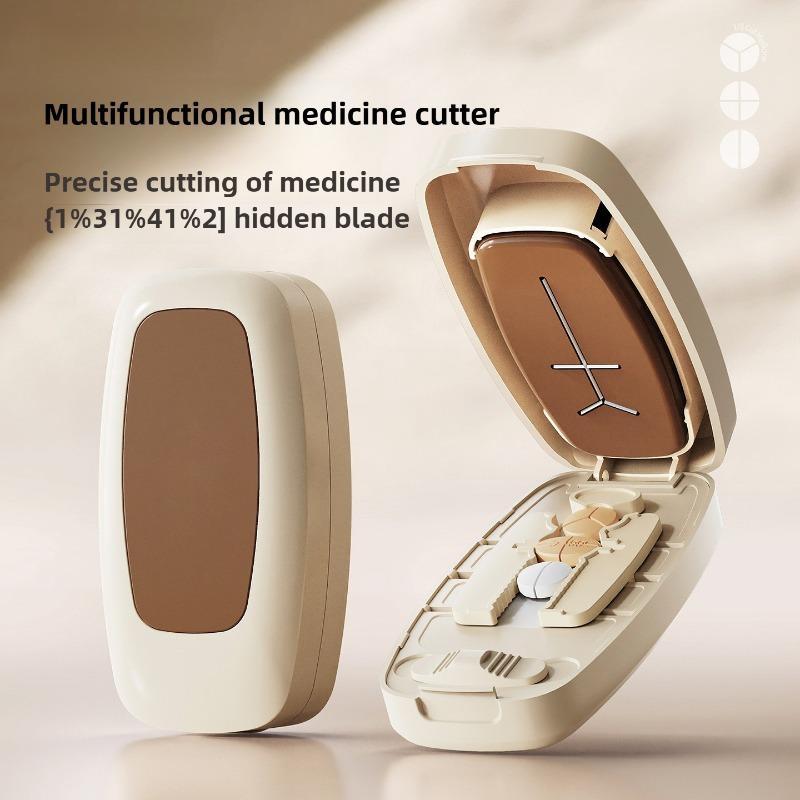 Multifunctional Pill Splitter with Storage Compartment 1/2 1/3 1/4 Precise Pill Cutting Portable Medicine Organizer