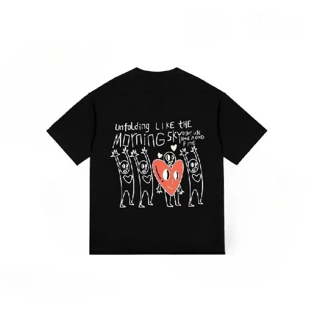 2025 Summer clothes Hand Drawn Simple Niche Pattern Printed Tees Men Women Design Sense Loose Short Sleeve Kid Oversized t-shirt