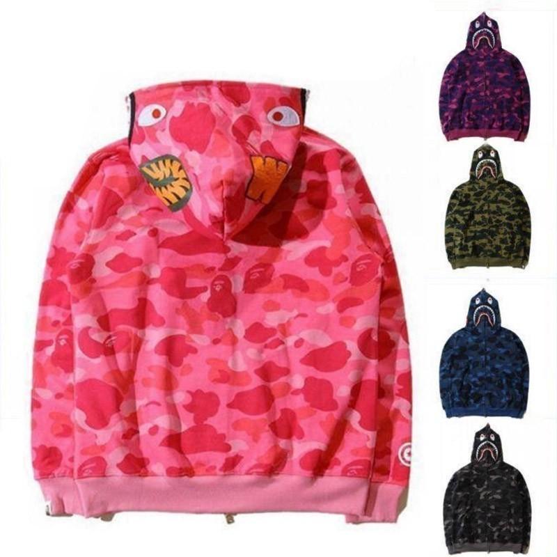 Camouflage Shark Head 3d Print Hoodie With Zipper For Men Women Casual Wear