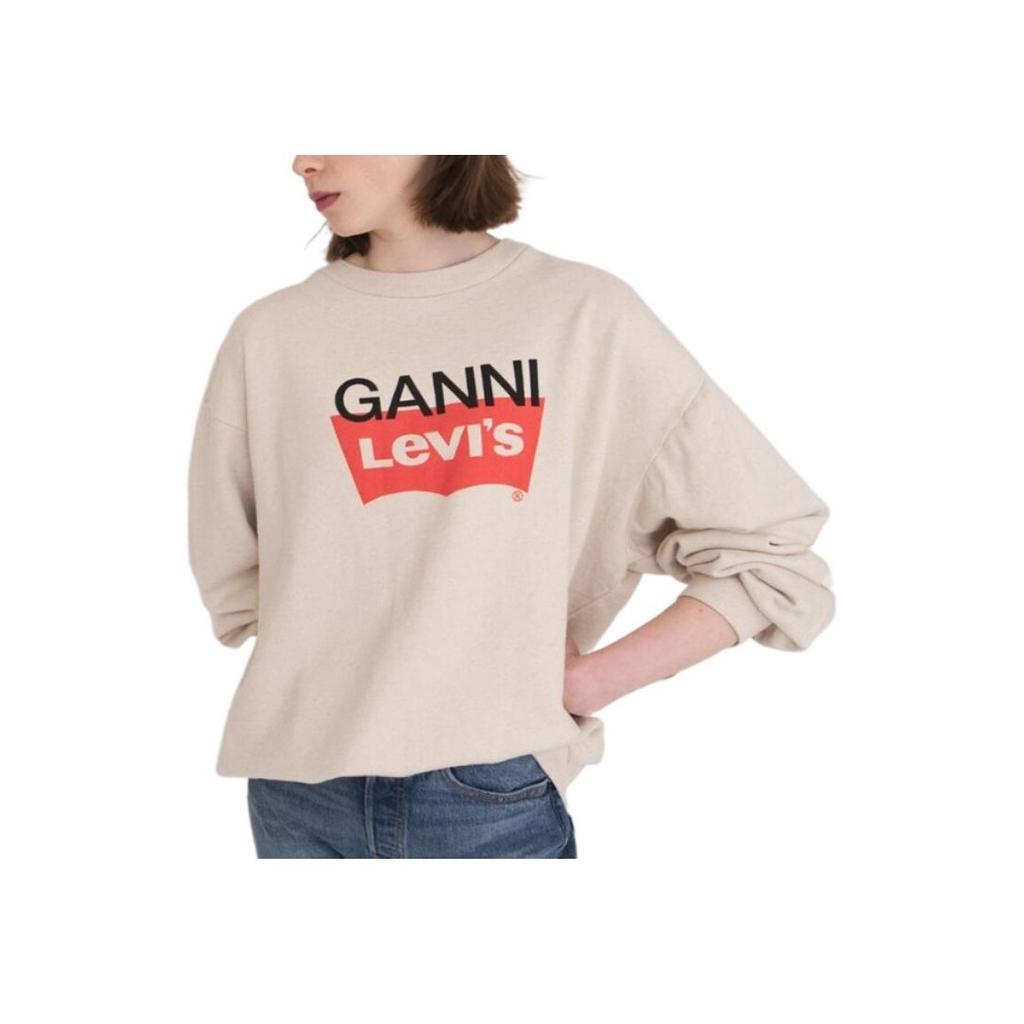 Levi's x Ganni Kollaboration Rundhals-Sweatshirt mit Print, Damen, Off-White, A0022-0000