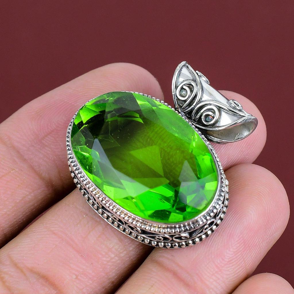 Faceted Peridot Pendant Real Gemstone Jewelry Vintage Handmade Pendant 925 Sterling Silver Pendant Very Pretty Peridot Jewelry Gifts For Mom