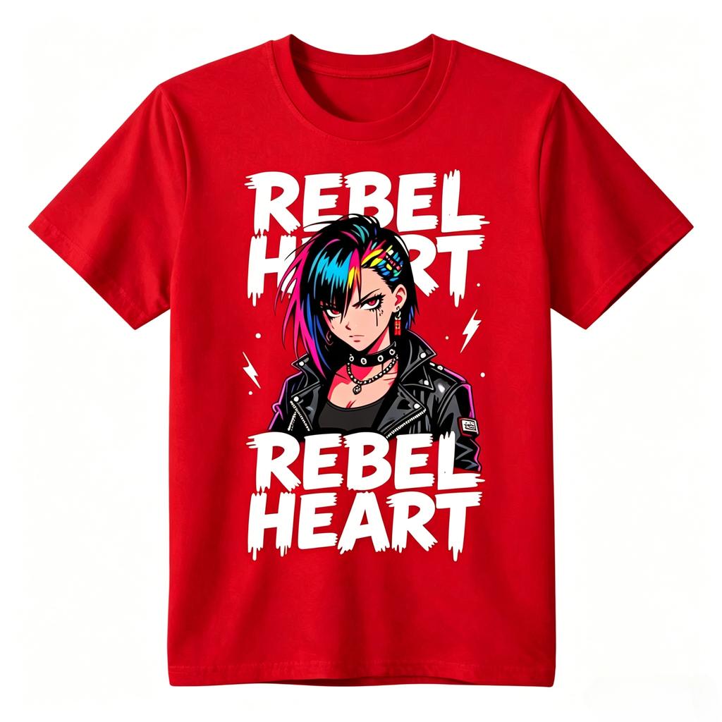 Rebel Heart Punk Anime Girl Print TShirt Unisex Unisex Casual Cotton Tee Summer Short Sleeve Gothic Unisexga Graphic Streetwear Tops