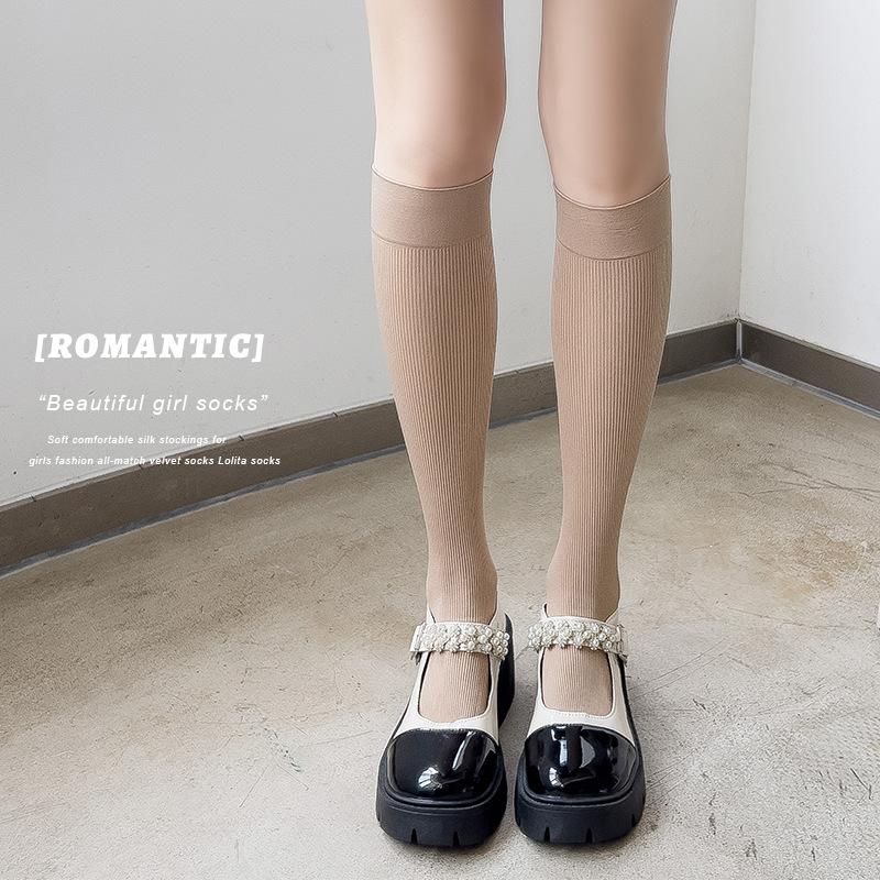 

Женские весенне-осенние однотонные длинные чулки для похудения, ретро красные однотонные до колена для похудения ног 1 pair телесный