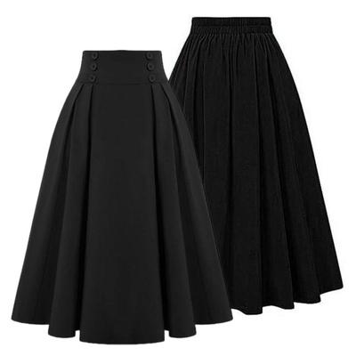 Women Midi Skirt Button Decor A-Line Color Office Casual Skirt Solid High Waist Lady Skirt with