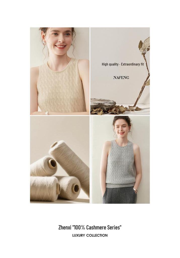 New Arrival: Women's 100% Pure Cashmere Sleeveless Cable Knit Sweater Vest, Round Neck for Autumn/Winter 2025