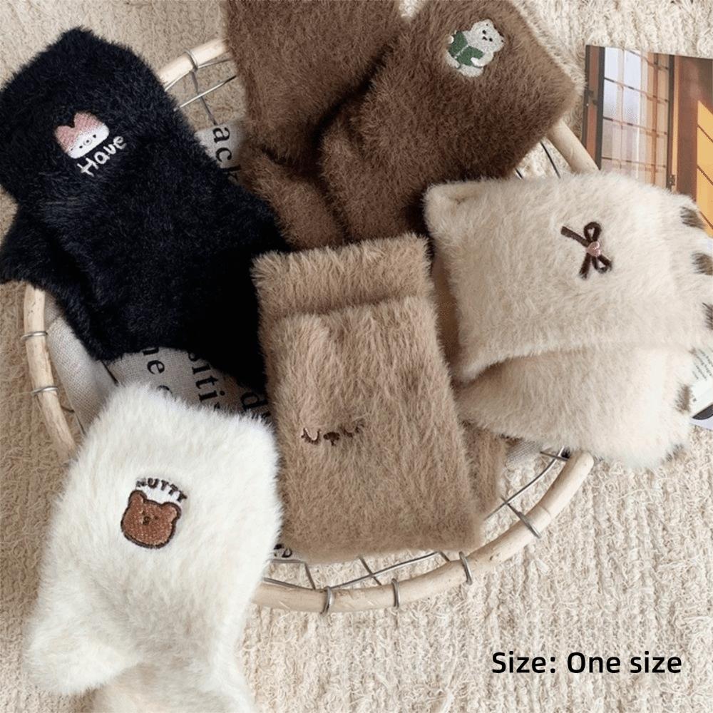 Anti-slip Mink Velvet Socks Cartoon Fluffy Mid Socks Soft Floor Plush Sock