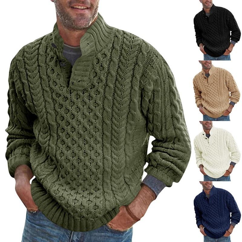 Men's Solid Color Half Turtleneck Slim Fit Long Sleeve Knit Sweater.