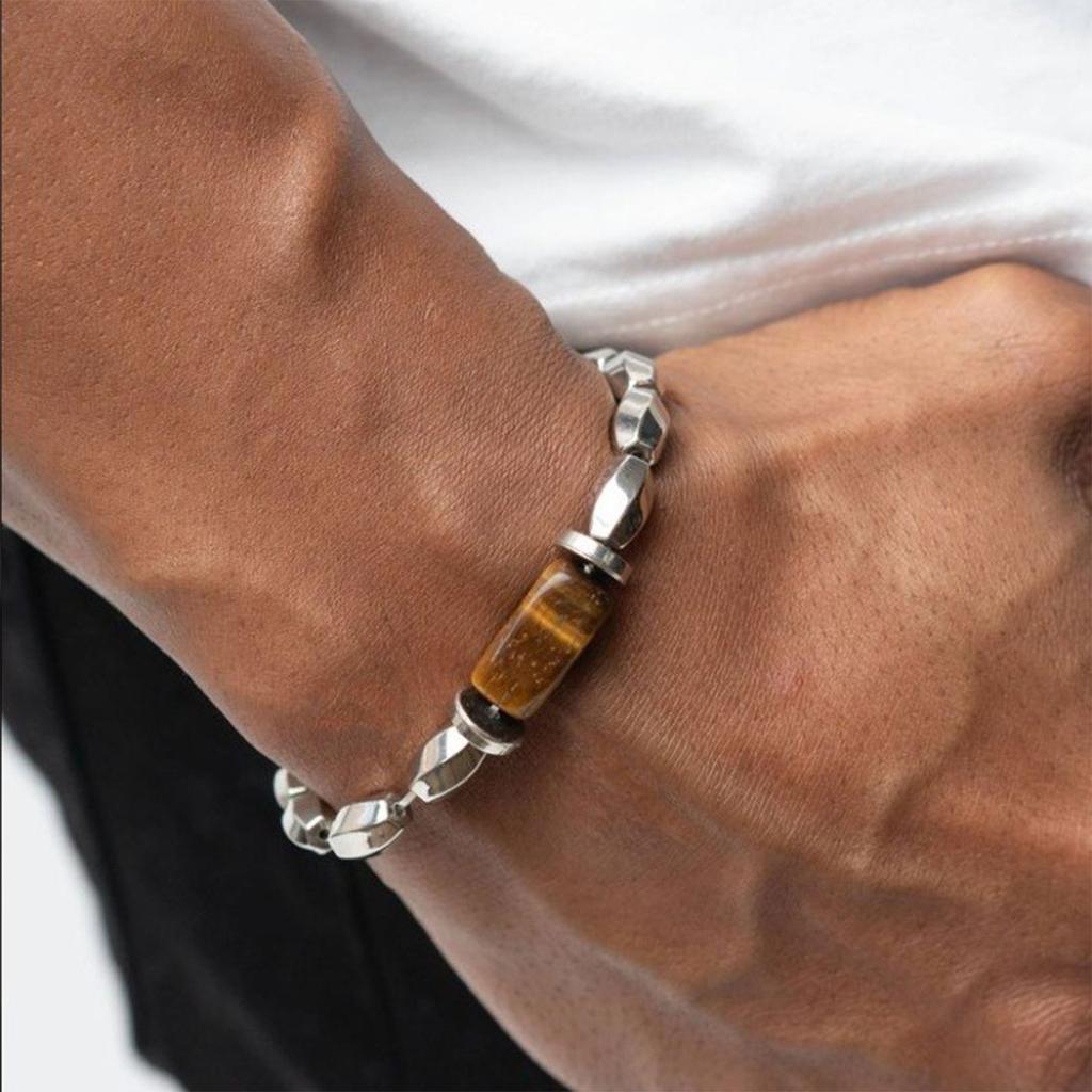 Handmade Retro Tigers Eye Beaded Bracelet Adjustable Wristchain Jewelry For Men Fashion Statement Accessories