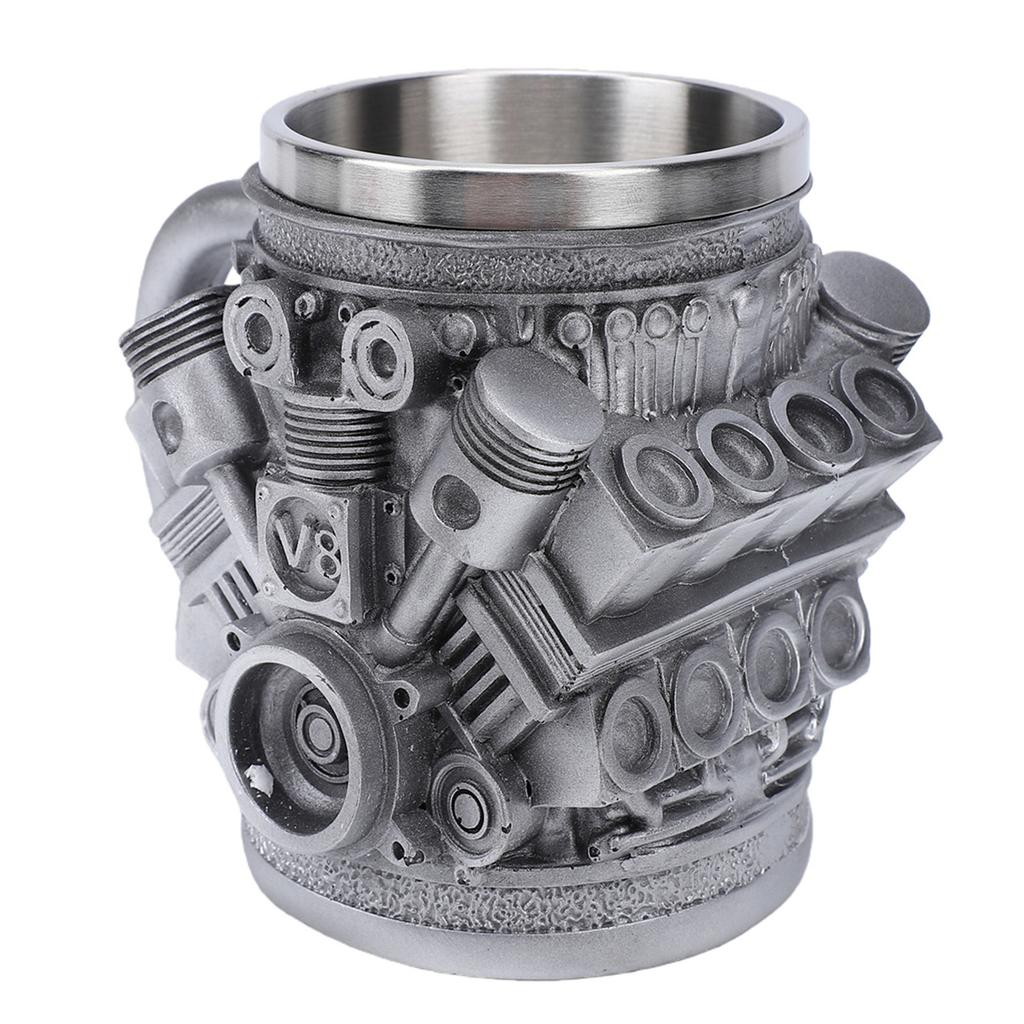 Coffee Mug Reusable Resin Stainless Steel Engine Coffee Cup with Ergonomic Handle for Present V8