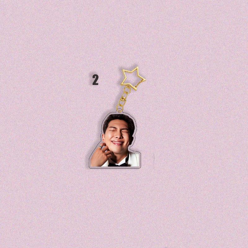 BTS Formal Suit Photo Acrylic Keychain, Bangtan Boys Real Photo Cutout Keyring with Gold Star Charm, Kpop ARMY Fans Bag Pendant