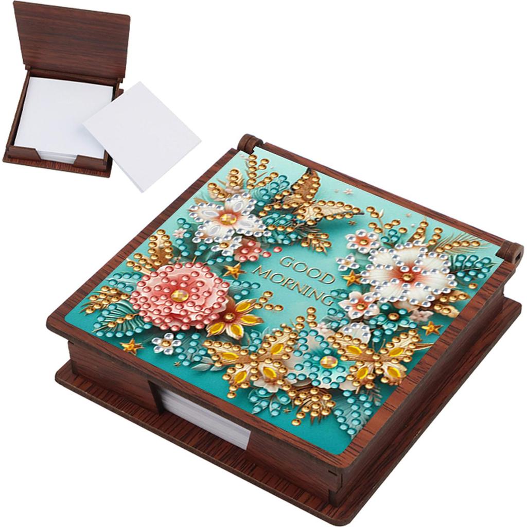 Wooden 5D Diamond Painting Kit Note Box Diamond Art Notepad Box for Home Office Supplies Holiday Gifts