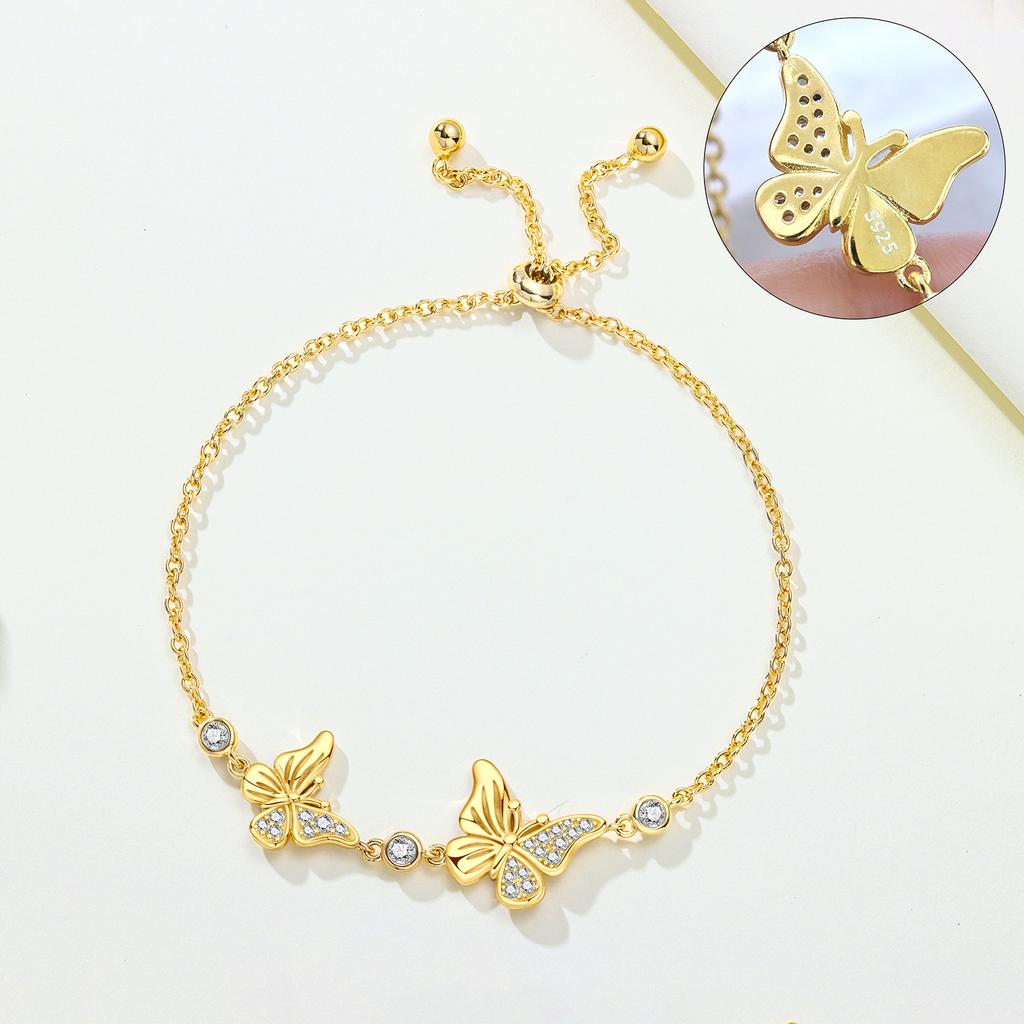 S925 Silver Adjustable Butterfly Bracelet Chain Link Women Bracelet Jewelry Party Trendy Anniversary Gifts