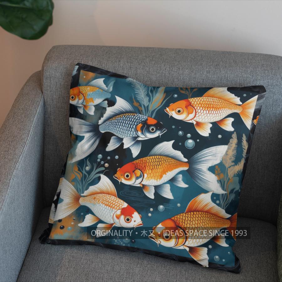 2D Colorful Goldfish Aquatic Pattern Pillow Cover Pattern Cushion Cover Suitable For Sofa Bedroom Car Pillow Cover