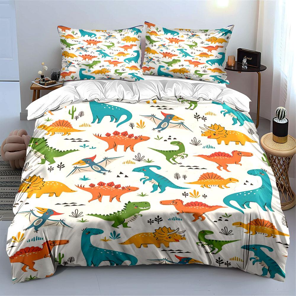 Colorful Cartoon Dinosaur Bedding Bedding Duvet Cover Set Duvet Cover Pillowcases (1 * Duvet Cover 2 * Pillowcases, without duvet insert)